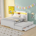 Twin/Full Size Platform Bed Frame with Storage LED Headboard, Twin Size Trundle and 3 Drawers, White-ModernLuxe