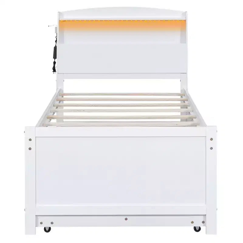 Lit plateforme avec rangement et tête de lit LED, lit gigogne simple