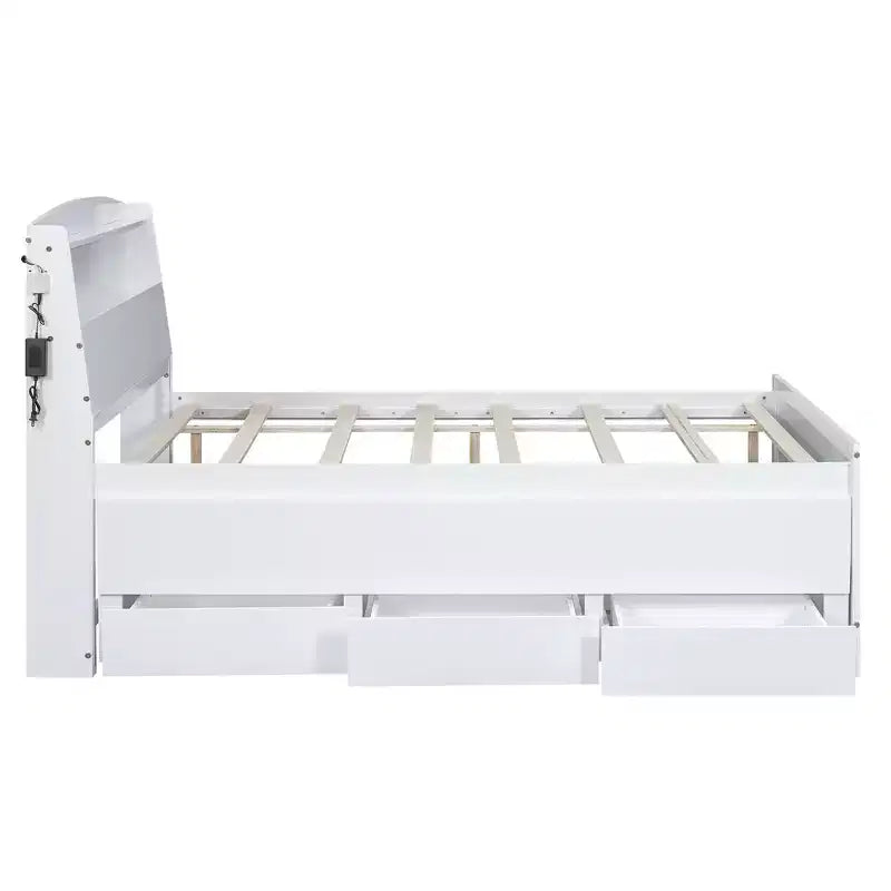Lit plateforme avec rangement et tête de lit LED, lit gigogne simple