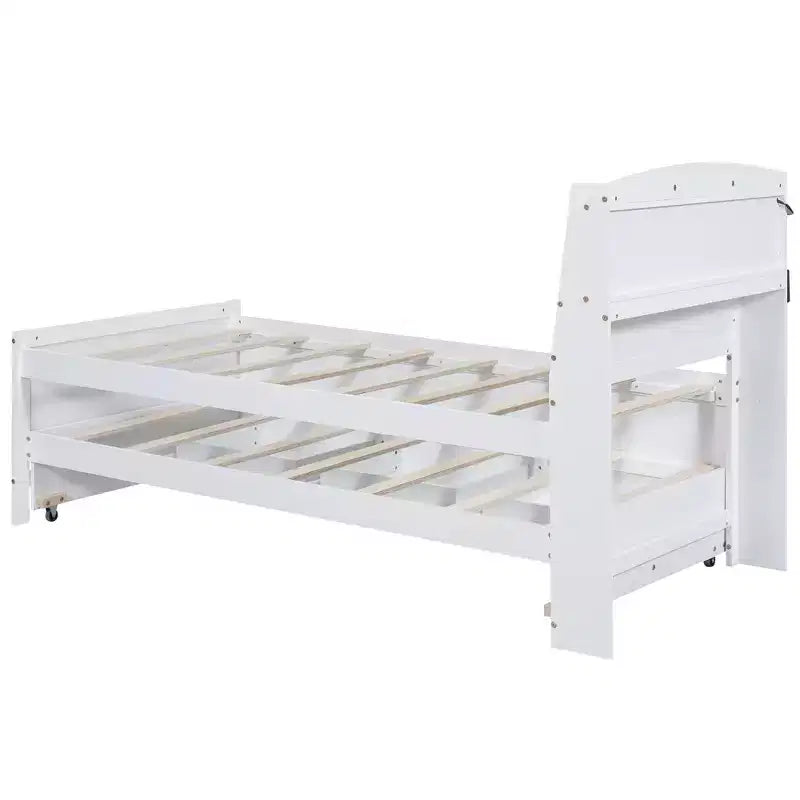 Lit plateforme avec rangement et tête de lit LED, lit gigogne simple