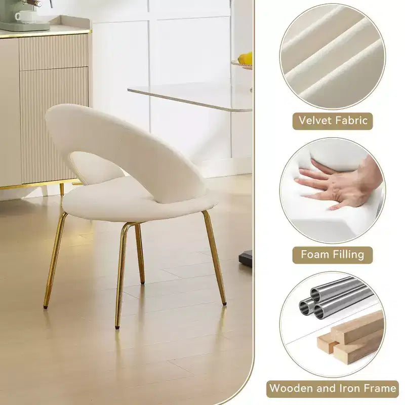 Lot de 1 chaises de salle à manger en velours avec dossier incurvé