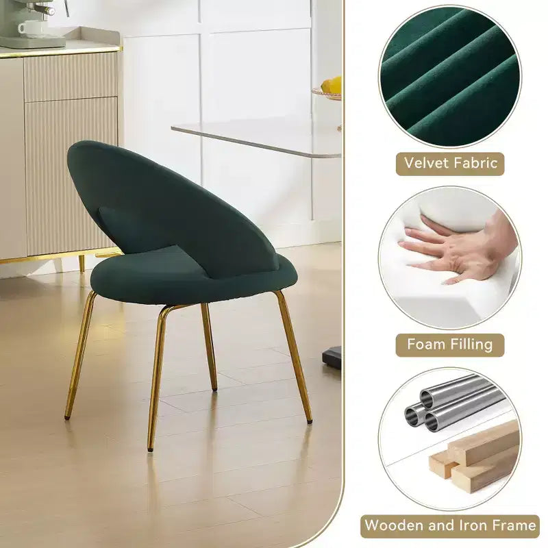 Lot de 1 chaises de salle à manger en velours avec dossier incurvé