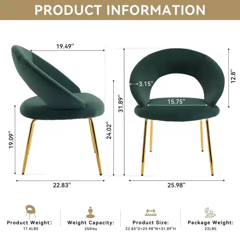 Lot de 1 chaises de salle à manger en velours avec dossier incurvé