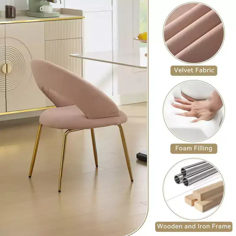 Lot de 1 chaises de salle à manger en velours avec dossier incurvé