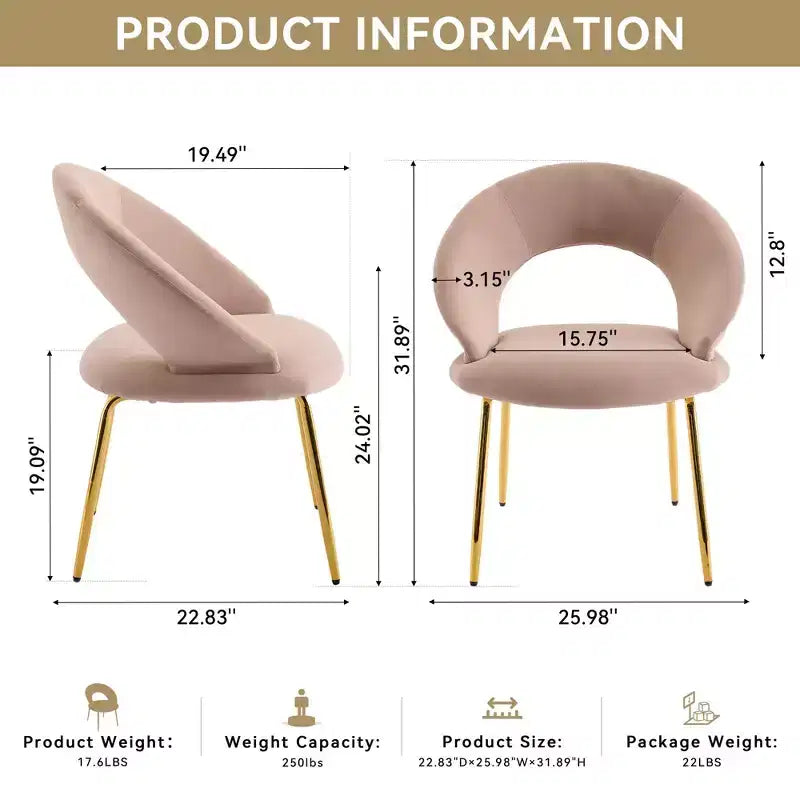 Lot de 1 chaises de salle à manger en velours avec dossier incurvé