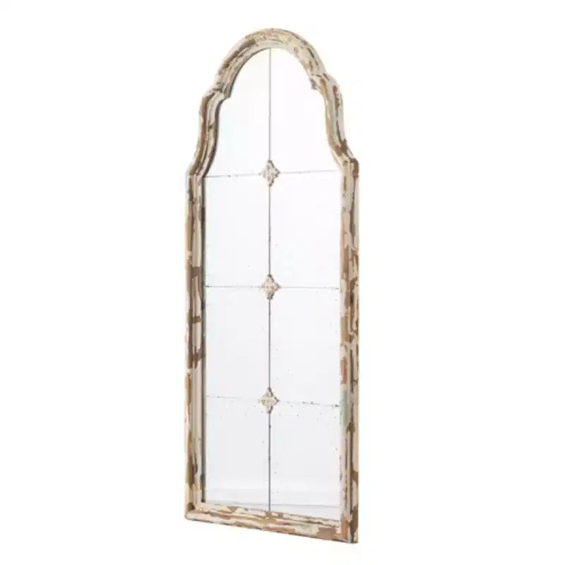 Grand miroir mural encadré crème et or, miroir arqué en bois avec décorations