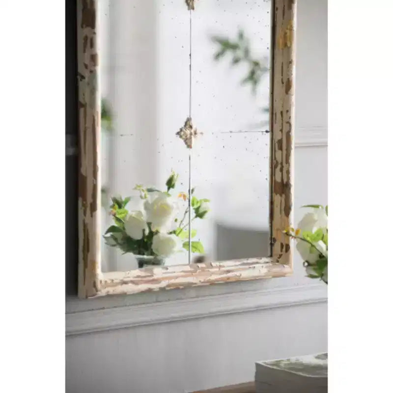 Grand miroir mural encadré crème et or, miroir arqué en bois avec décorations
