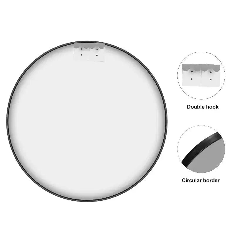 Miroir suspendu circulaire avec bord fin, alliage d'aluminium noir