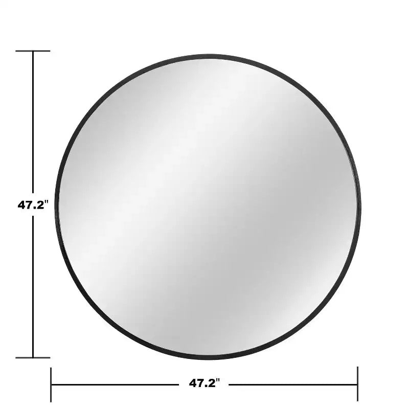 Miroir suspendu circulaire avec bord fin, alliage d'aluminium noir