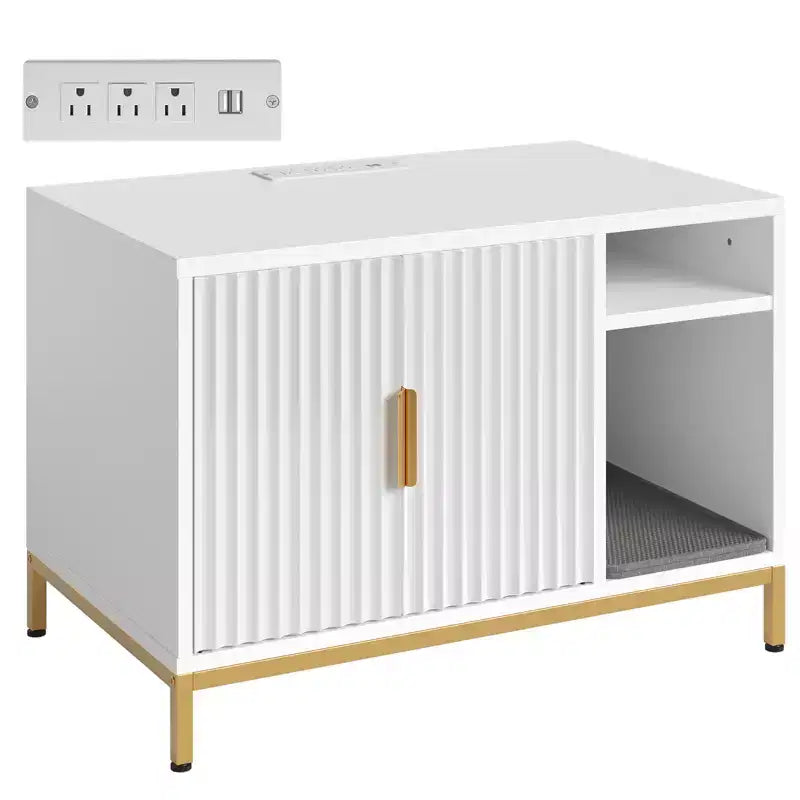Meuble cache-litière pour chat avec station de charge et tapis de litière