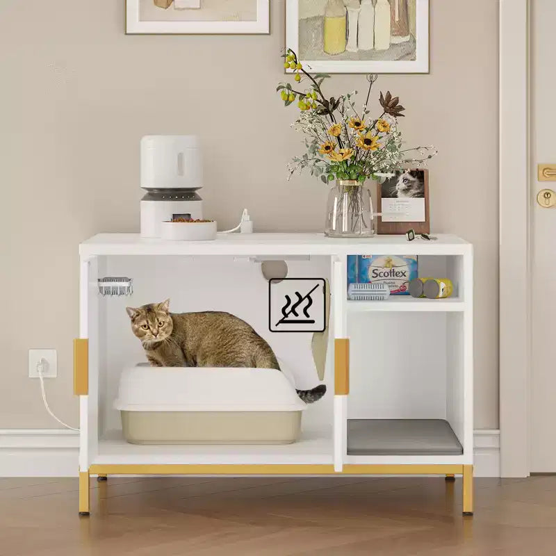 Meuble cache-litière pour chat avec station de charge et tapis de litière