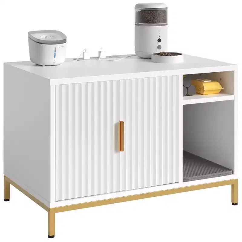 Meuble cache-litière pour chat avec station de charge et tapis de litière