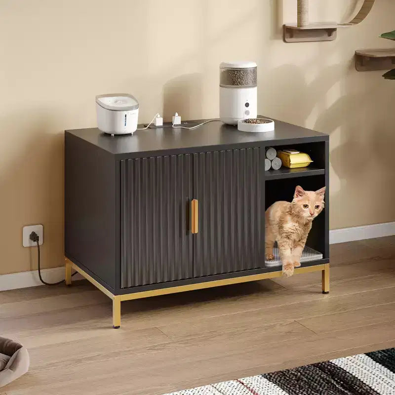 Bestier - Concealed Cat Litter Box Cabinet with Charging Station Litter Mat and Cat Washroom
