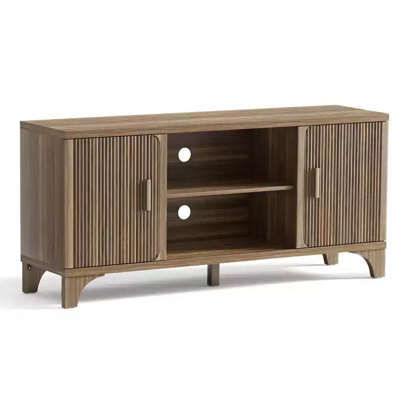 Meuble TV Mid-Century Modern pour téléviseurs de 32 à 65 pouces avec portes cannelées