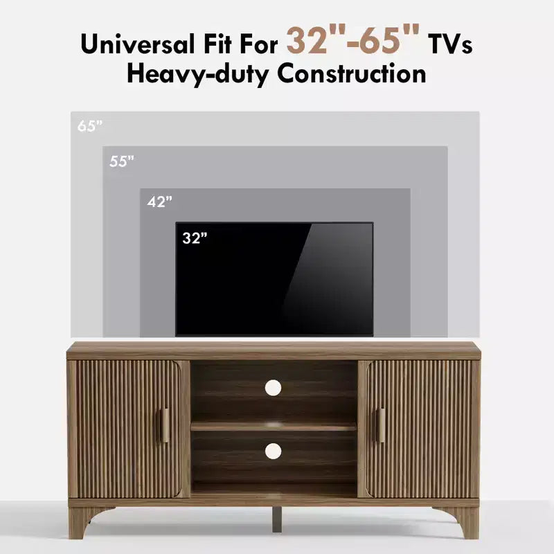 Meuble TV Mid-Century Modern pour téléviseurs de 32 à 65 pouces avec portes cannelées