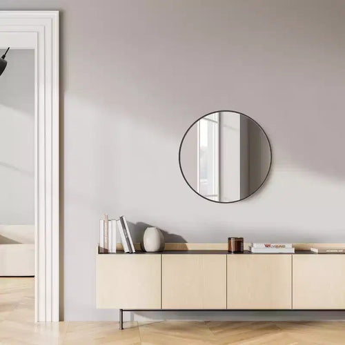 Miroir de salle de bain rond 50 cm, en aluminium à fixer au-dessus d'un lavabo