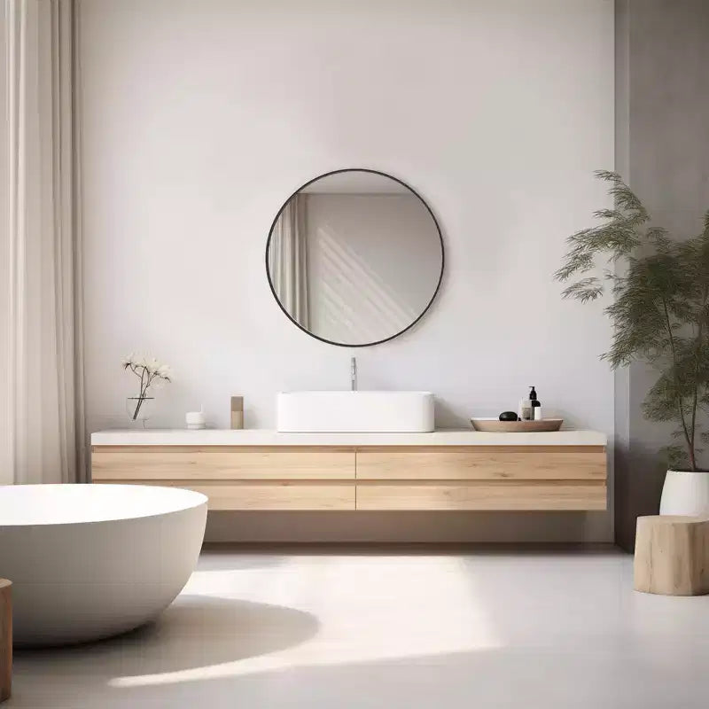 Miroir de salle de bain rond 50 cm, en aluminium à fixer au-dessus d'un lavabo