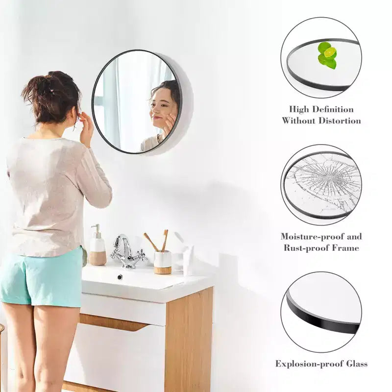 Miroir de salle de bain rond 50 cm, en aluminium à fixer au-dessus d'un lavabo