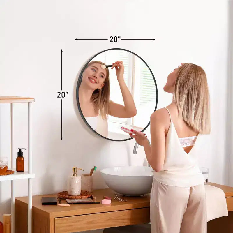 Miroir de salle de bain rond 50 cm, en aluminium à fixer au-dessus d'un lavabo