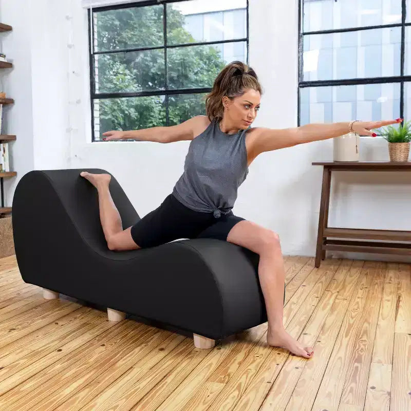 Chaise longue pour l'étirement et la relaxation, pieds en bois d'hévéa