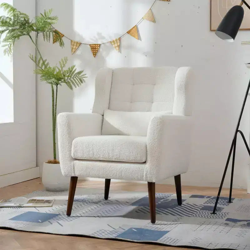 Okak Accent Chairs for Bedroom, Mid Century Modern Accent Chair, Teddy Fabric Chairs Comfy Reading Chair, Lounge Arm Chairs Armchair