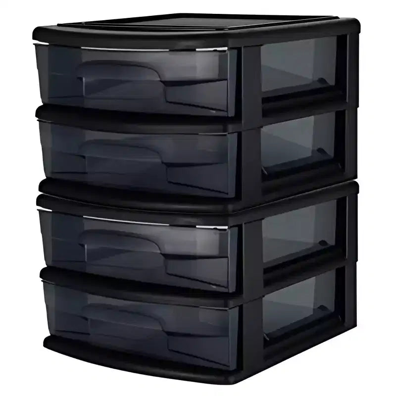 Homz 2 Pack Storage Cart, Medium 2 Drawer Plastic Container for Home and Office Organization, Black Frame with Smoke Tint Drawers