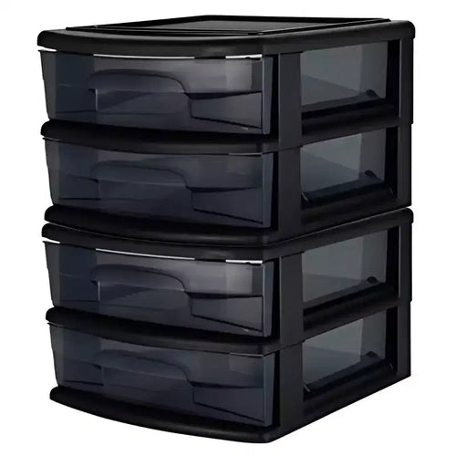 Homz 2 Pack Storage Cart, Medium 2 Drawer Plastic Container for Home and Office Organization, Black Frame with Smoke Tint Drawers