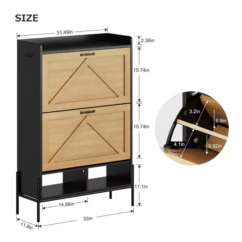 Meuble à chaussures avec 2 tiroirs abattants et rangement ouvert