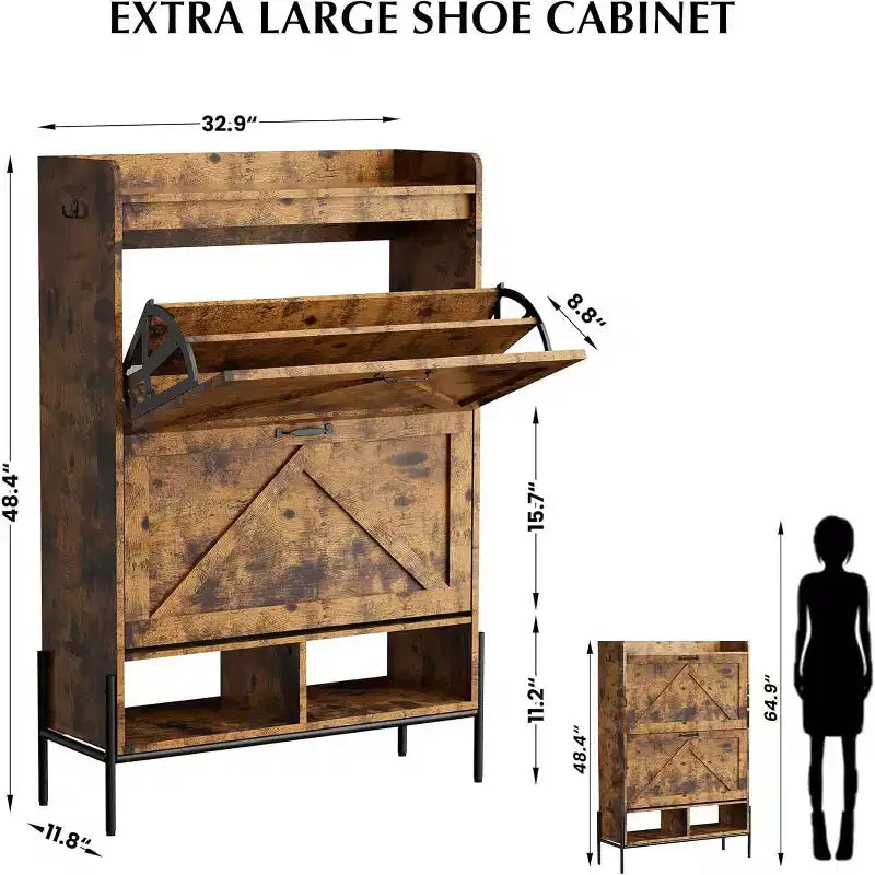 Meuble à chaussures avec 2 tiroirs abattants et rangement ouvert