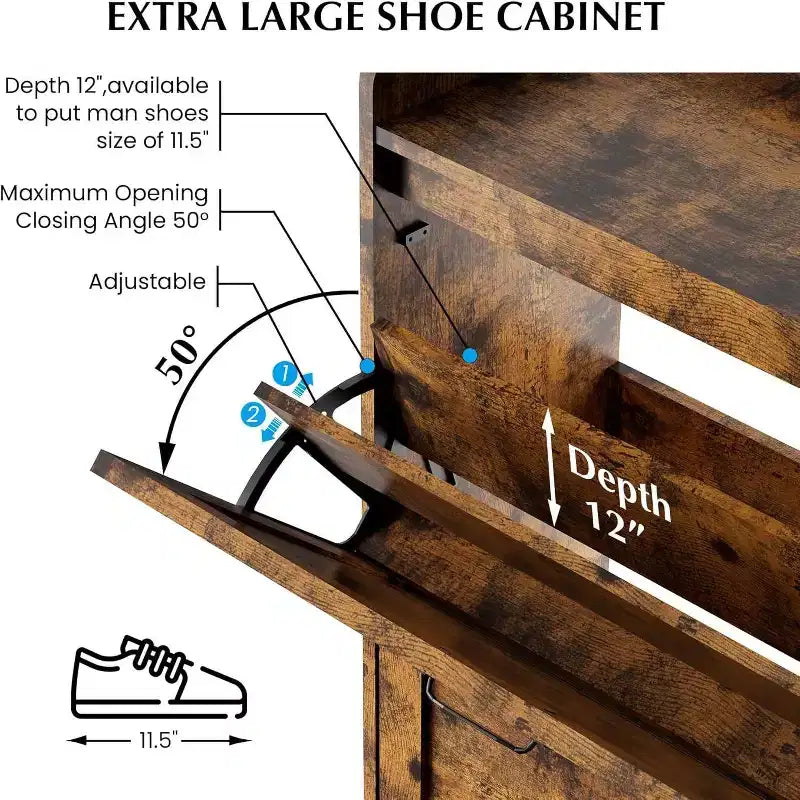 Meuble à chaussures avec 2 tiroirs abattants et rangement ouvert