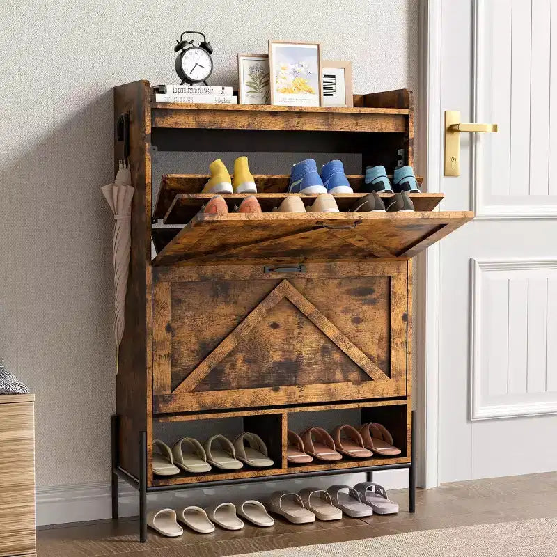 Meuble à chaussures avec 2 tiroirs abattants et rangement ouvert