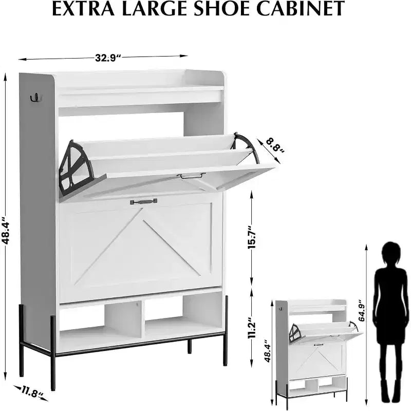 Meuble à chaussures avec 2 tiroirs abattants et rangement ouvert