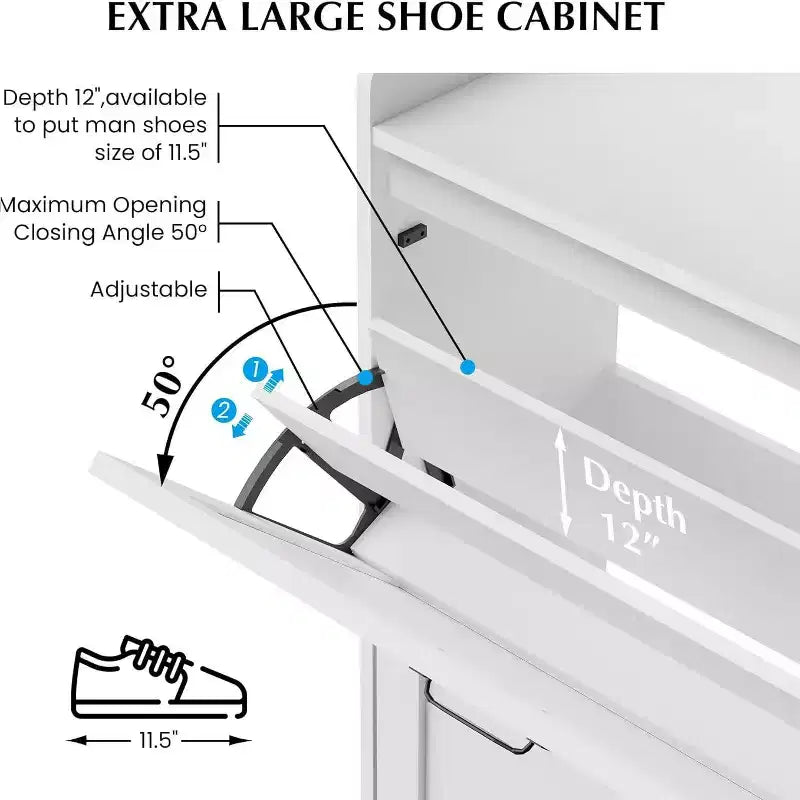 Meuble à chaussures avec 2 tiroirs abattants et rangement ouvert