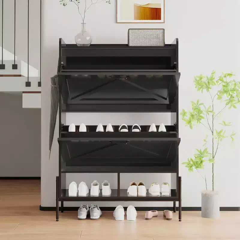 Meuble à chaussures avec 2 tiroirs abattants et rangement ouvert
