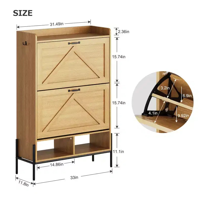 Meuble à chaussures avec 2 tiroirs abattants et rangement ouvert