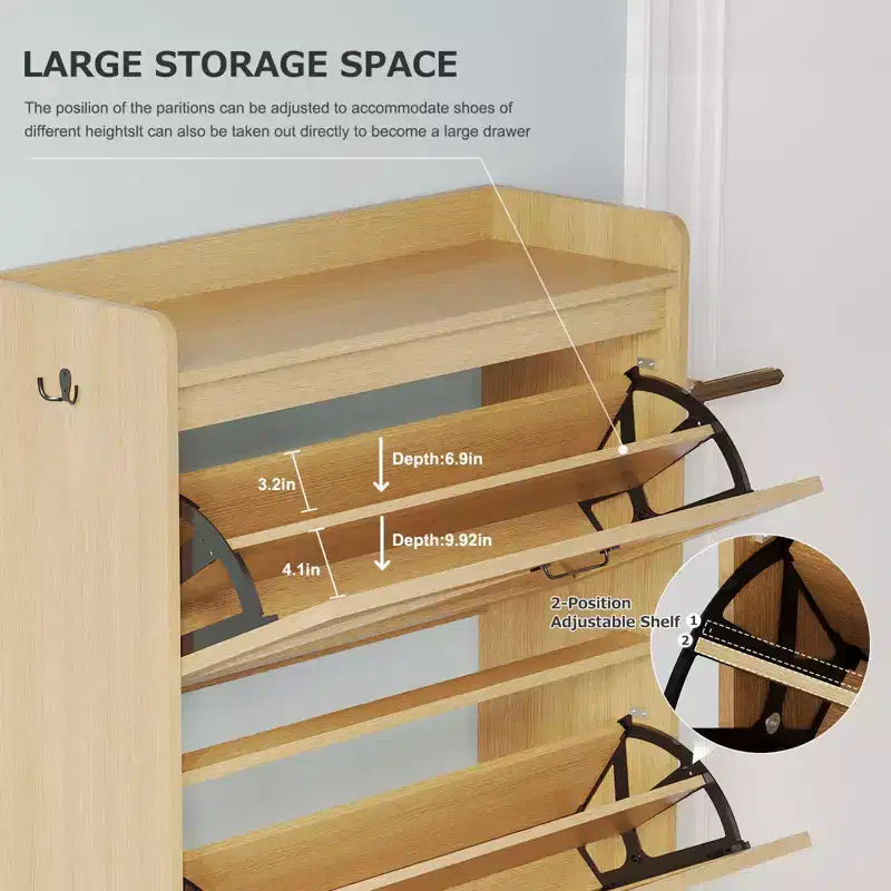 Meuble à chaussures avec 2 tiroirs abattants et rangement ouvert