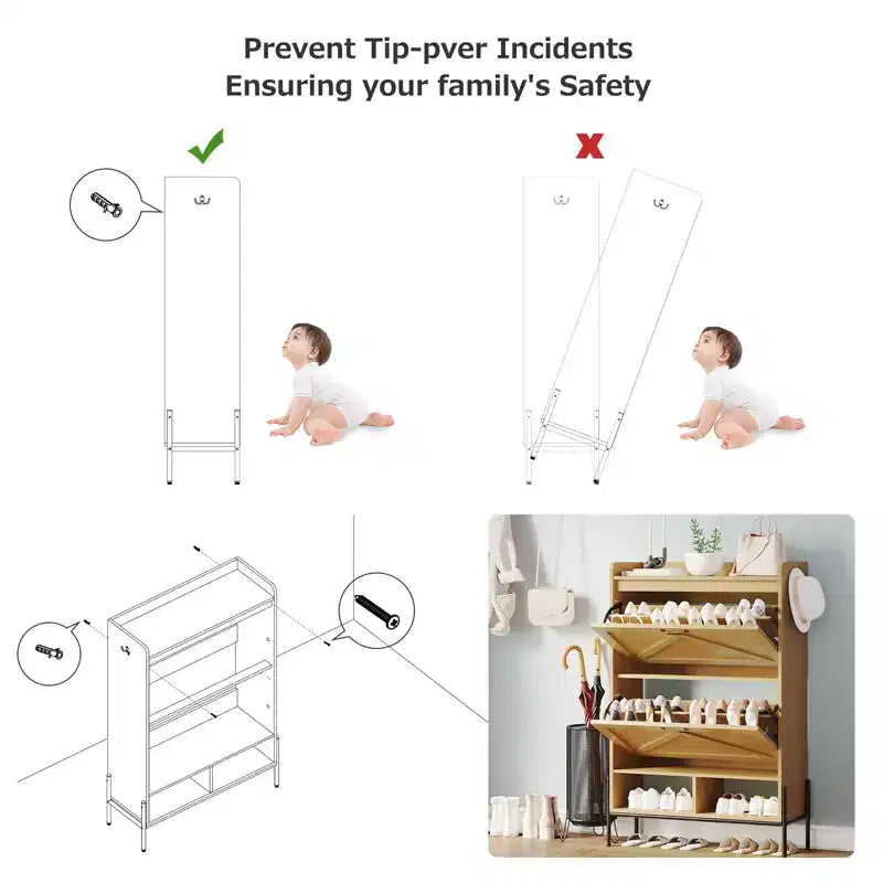 Meuble à chaussures avec 2 tiroirs abattants et rangement ouvert