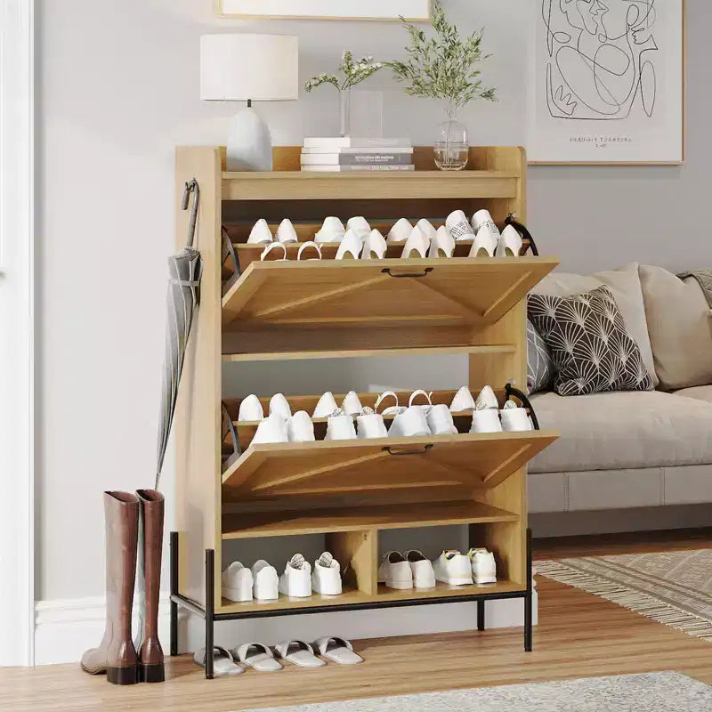Meuble à chaussures avec 2 tiroirs abattants et rangement ouvert