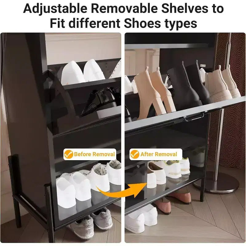 Meuble à chaussures avec 2 tiroirs abattants et rangement ouvert