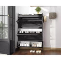 Acekool Shoe Cabinet with 2 Flip-Up Drawers & Open Storage, Adjustable Support Legs, Metal Knobs, Entryway Organizer