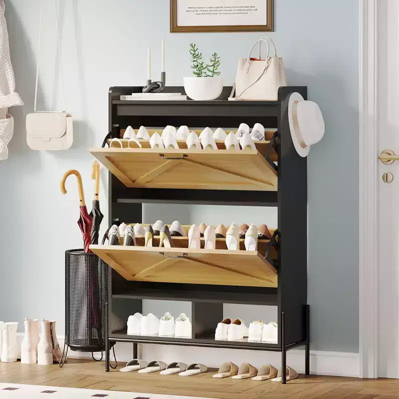 Meuble à chaussures avec 2 tiroirs abattants et rangement ouvert
