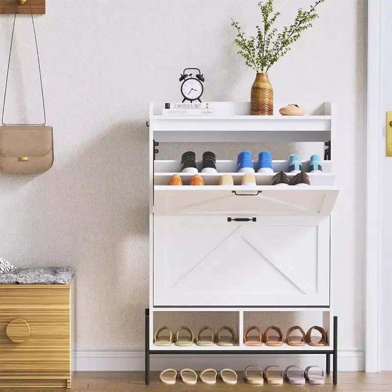 Meuble à chaussures avec 2 tiroirs abattants et rangement ouvert