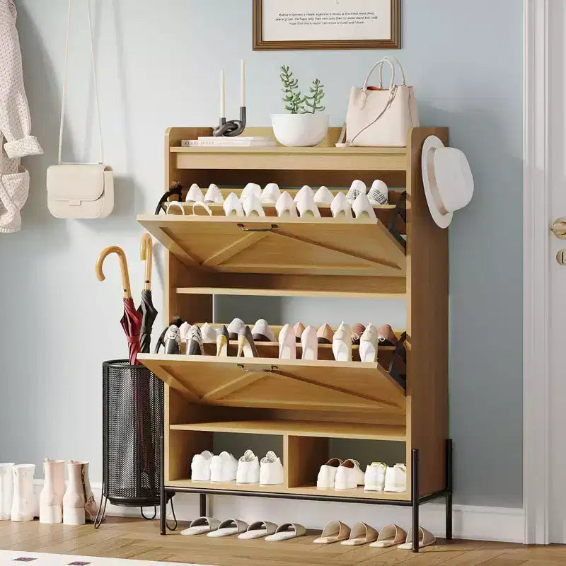 Meuble à chaussures avec 2 tiroirs abattants et rangement ouvert