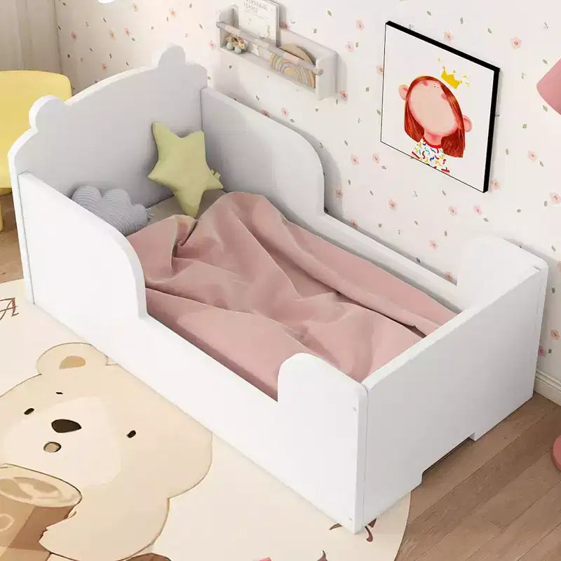 Lit d'enfant en forme d'ours pour les 3-6 ans, cadre de lit pour tout-petits avec barrière de sécurité