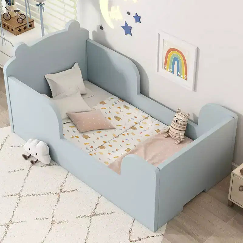 Lit d'enfant en forme d'ours pour les 3-6 ans, cadre de lit pour tout-petits avec barrière de sécurité