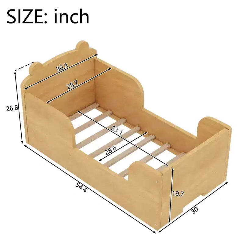 Lit d'enfant en forme d'ours pour les 3-6 ans, cadre de lit pour tout-petits avec barrière de sécurité