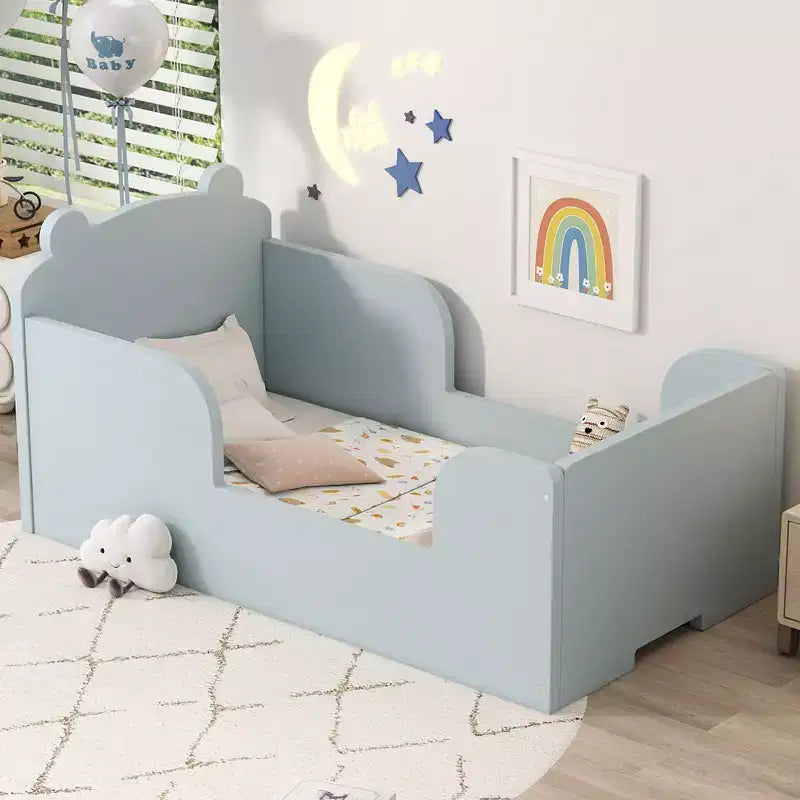 Lit d'enfant en forme d'ours pour les 3-6 ans, cadre de lit pour tout-petits avec barrière de sécurité