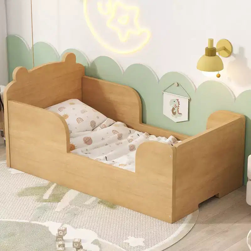 Lit d'enfant en forme d'ours pour les 3-6 ans, cadre de lit pour tout-petits avec barrière de sécurité