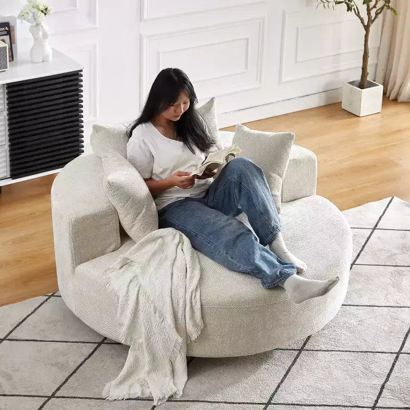 55''W Chenille Swivel Chair with Pillow, Modern Fluffy Single Sofa Chair with 360 Rotation for Living Room, Bedroom or Lounge - ModernLuxe