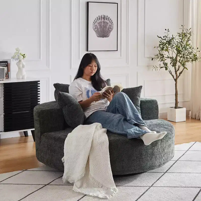 Fauteuil pivotant avec oreiller, fauteuil simple moelleux moderne